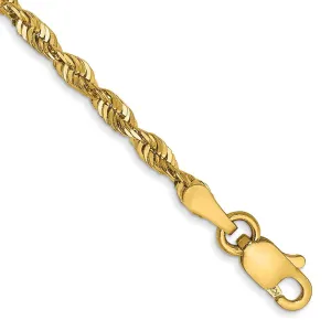14K 9 inch 2.5mm Extra Light Diamond-cut Rope with Lobster Clasp Anklet