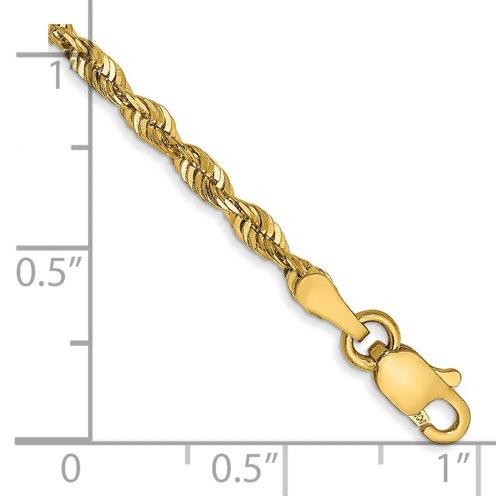 14K 9 inch 2.5mm Extra Light Diamond-cut Rope with Lobster Clasp Anklet