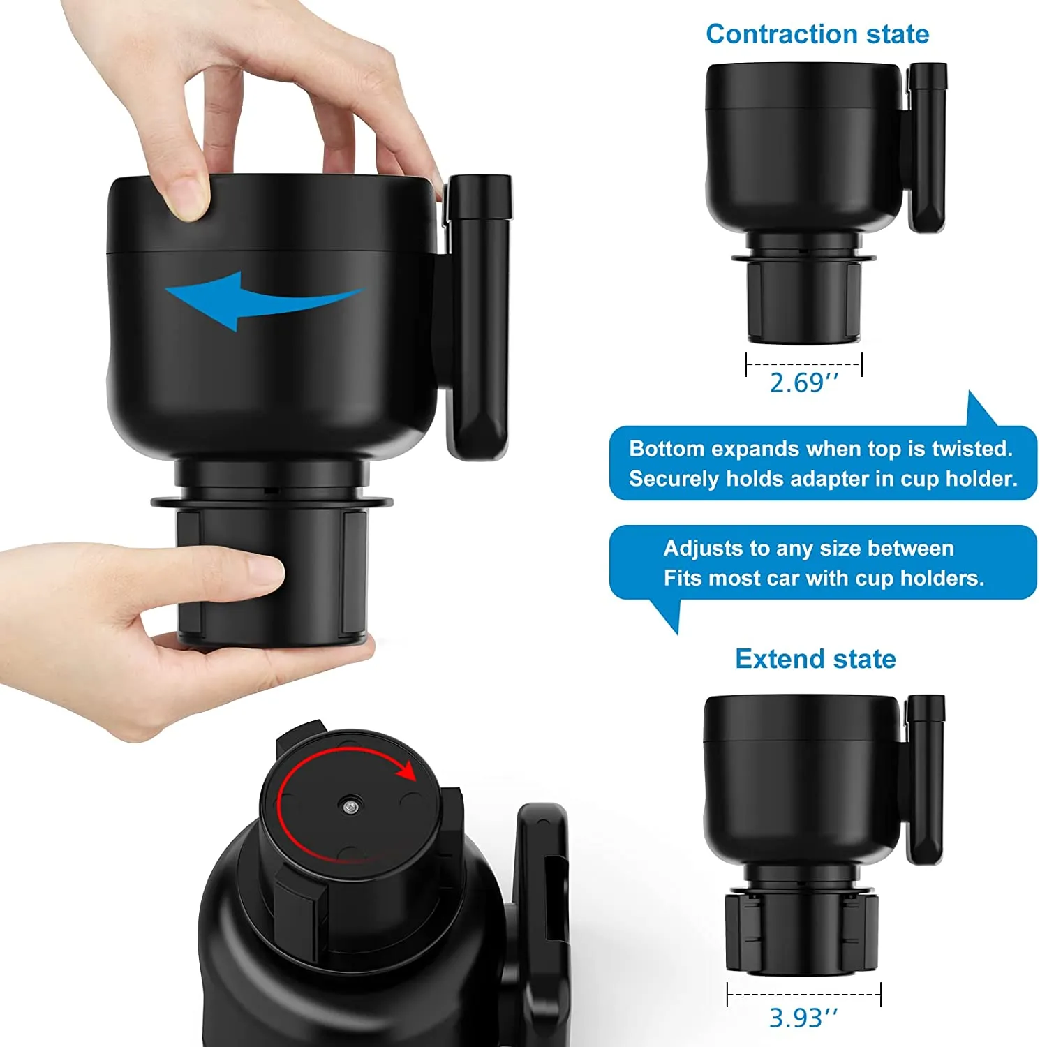2-in-1 Car Cup Holder Expander Adapter with Adjustable Base, Custom Fit For Your Cars, Car Cup Holder Expander Organizer with Phone Holder, Fits 32/40 oz Drinks Bottles, Car Accessories FD15988