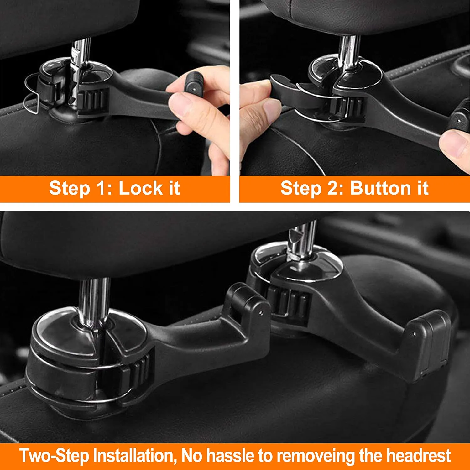 2 in 1 Car Seat Hooks for Purses and Bags with Phone Holder，Automative Headrest Purse Handbag Holder Hangers Organizers,Falling Resistance, Quietness and Universal Fit for All Cars, Car Accessories