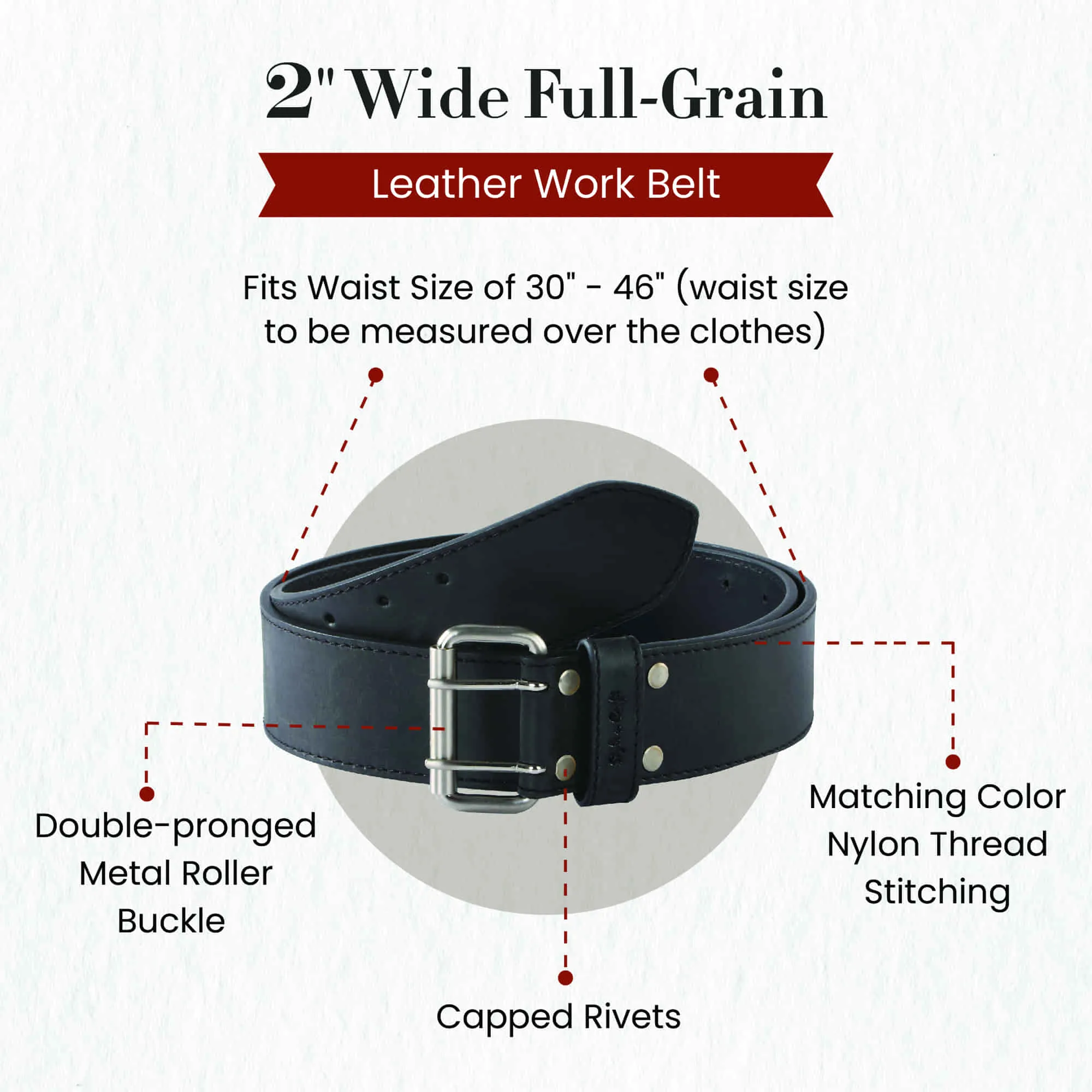 392752 - 2 Inch Wide Work Belt in Full Grain Leather in Black Color | Style n Craft