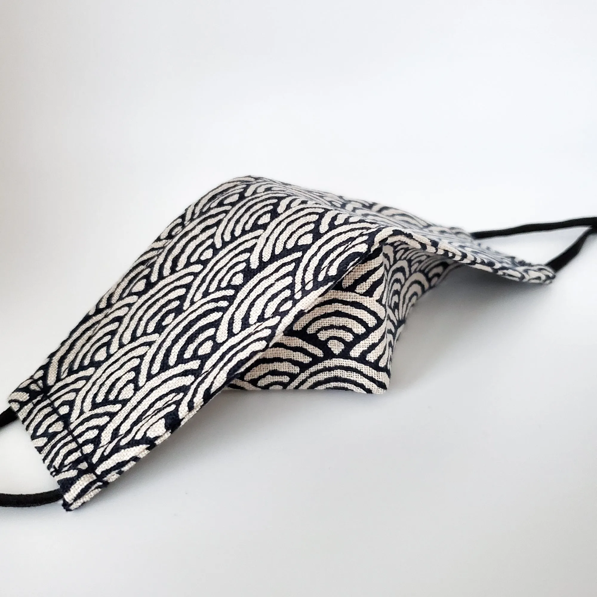 3D Origami Mask Seigaiha Wave Indigo