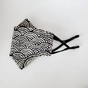 3D Origami Mask Seigaiha Wave Indigo