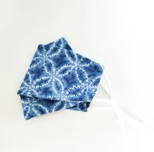 3D Origami Mask Shippou Circles Shibori Tie Dye in Blue