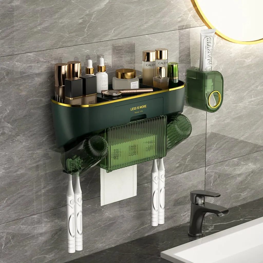 Athena's Touch Toothbrush Holder – Elegant & Multifunctional Bathroom Organizer with Toothpaste Squeezer
