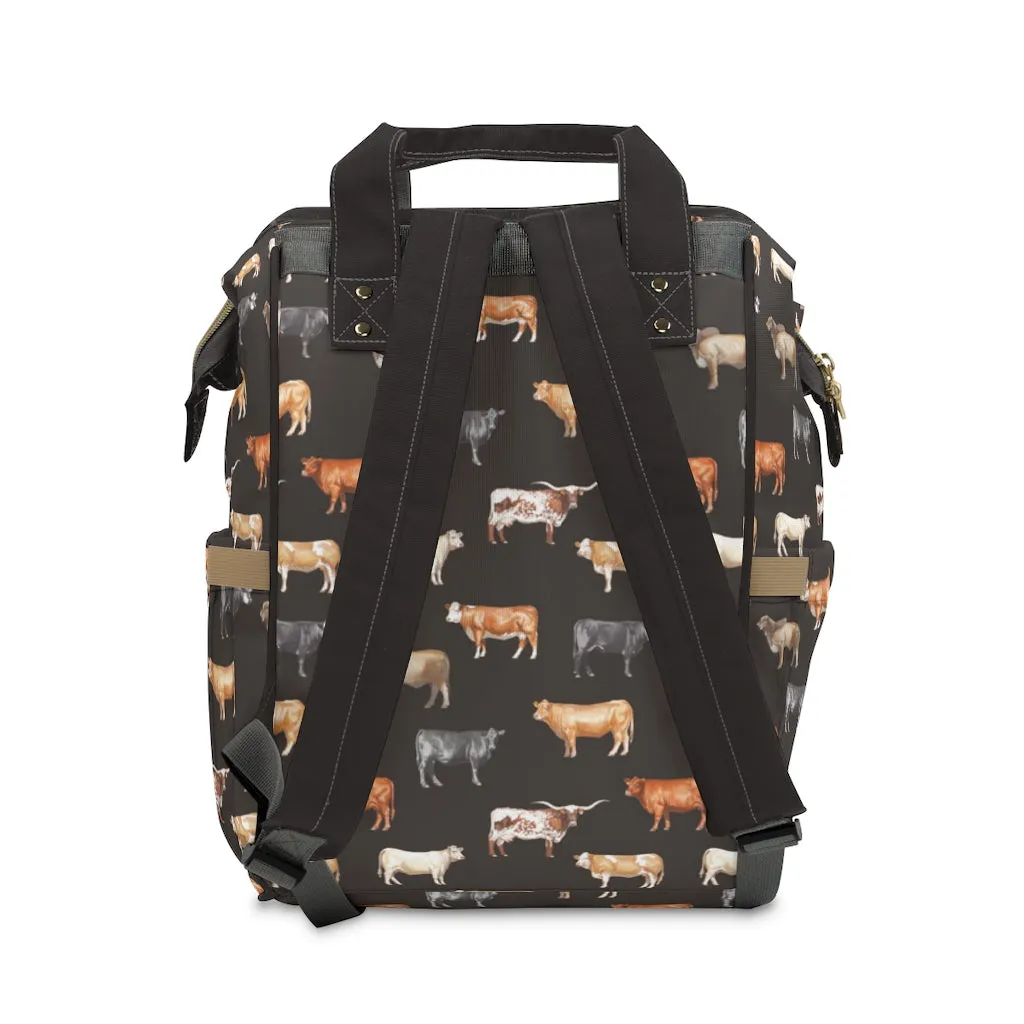 Beef Cows Diaper Bag in Black
