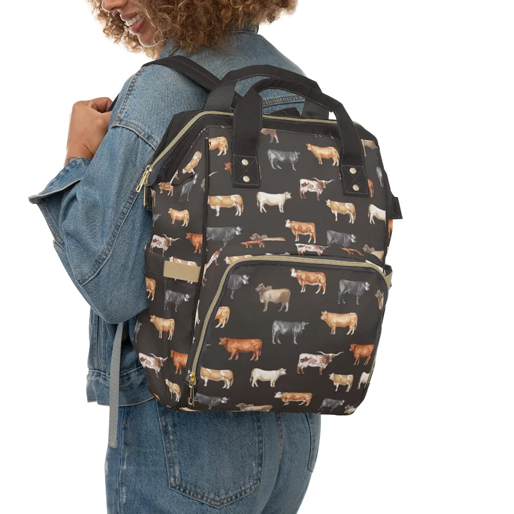 Beef Cows Diaper Bag in Black