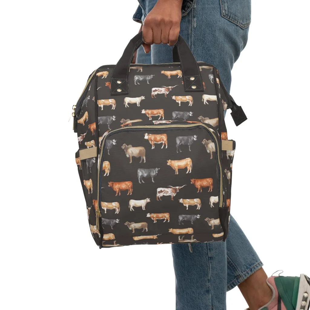 Beef Cows Diaper Bag in Black