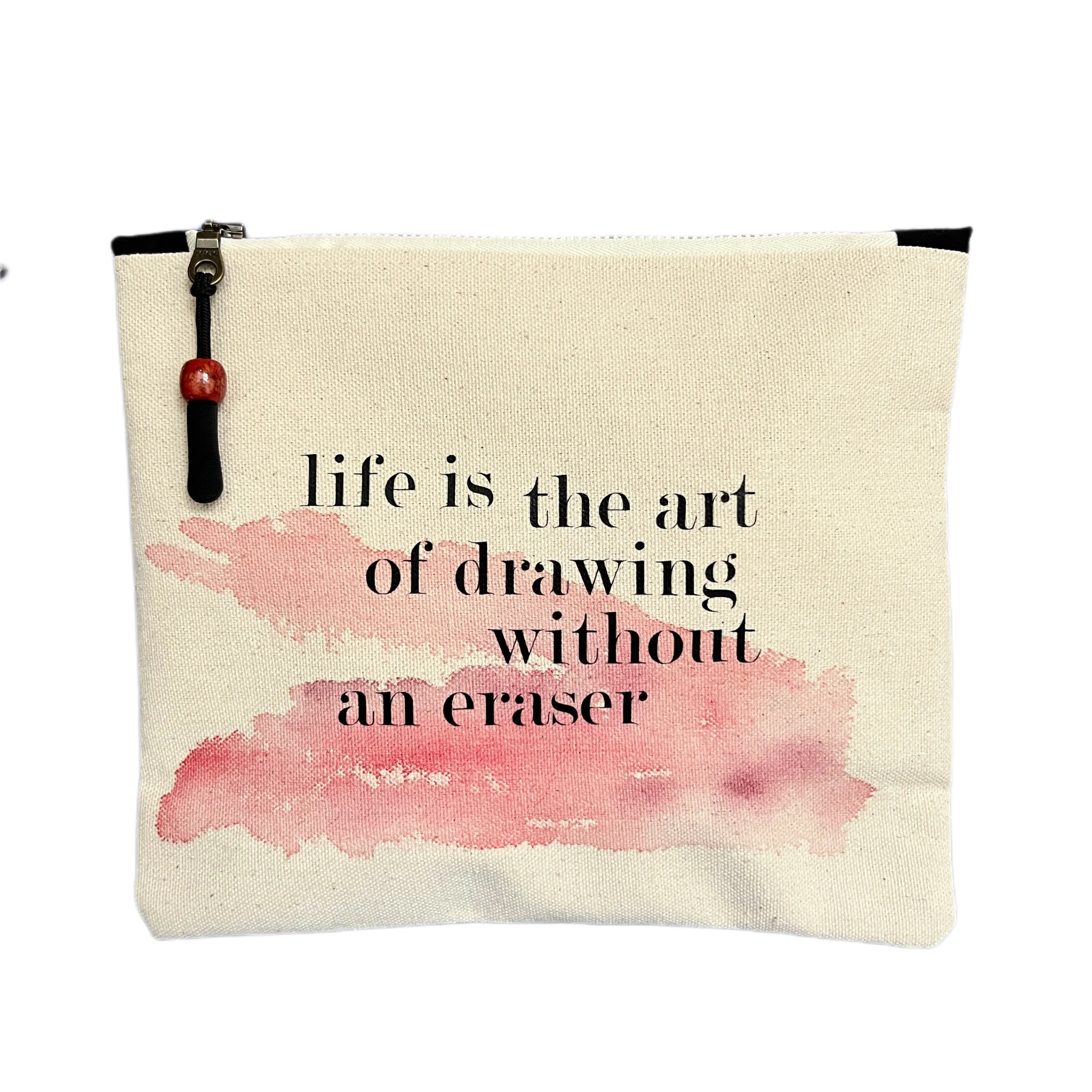 Canvas zip bag painted small  - life is the art of drawing without an eraser