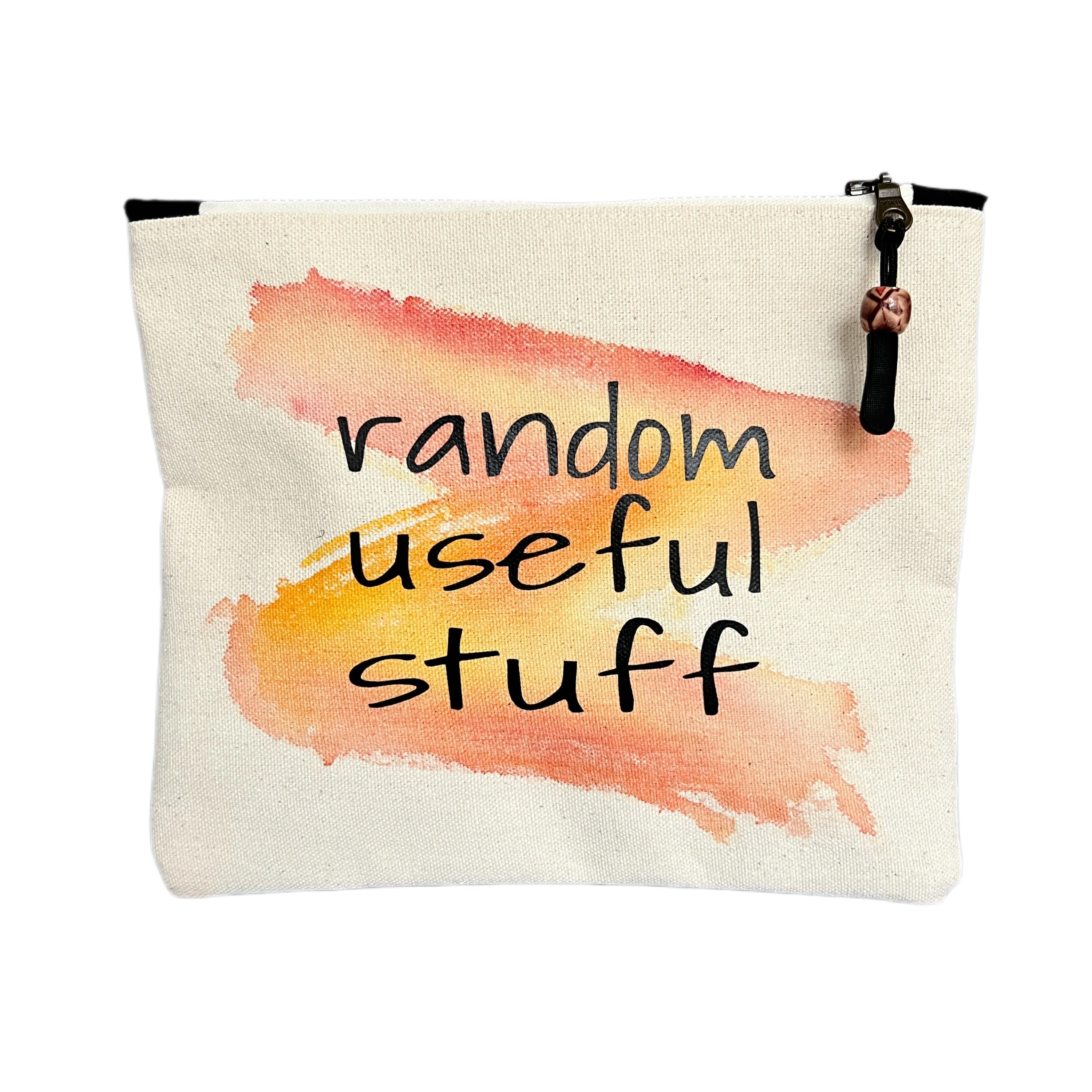 Canvas zip bag painted small  - random useful stuff in here