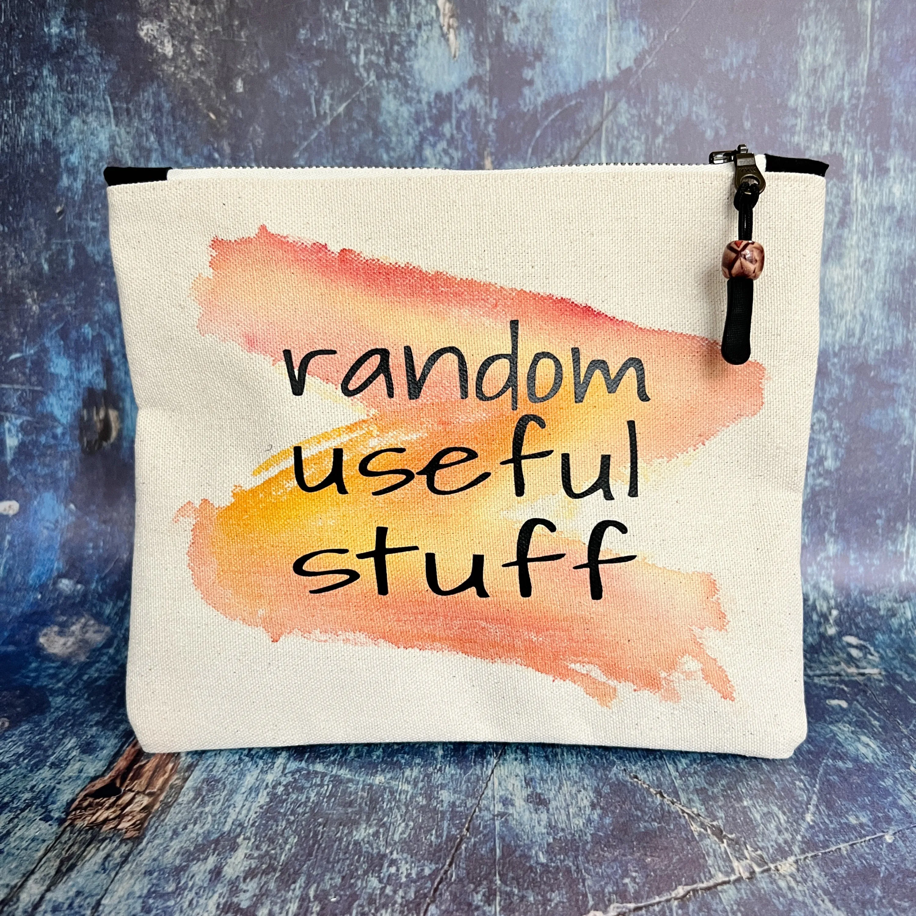 Canvas zip bag painted small  - random useful stuff in here