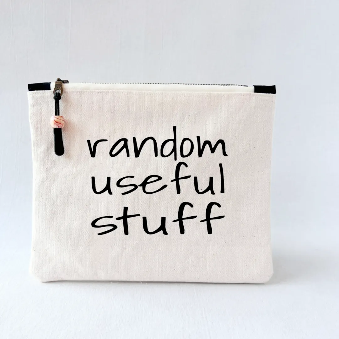 Canvas zip bag painted small  - random useful stuff in here