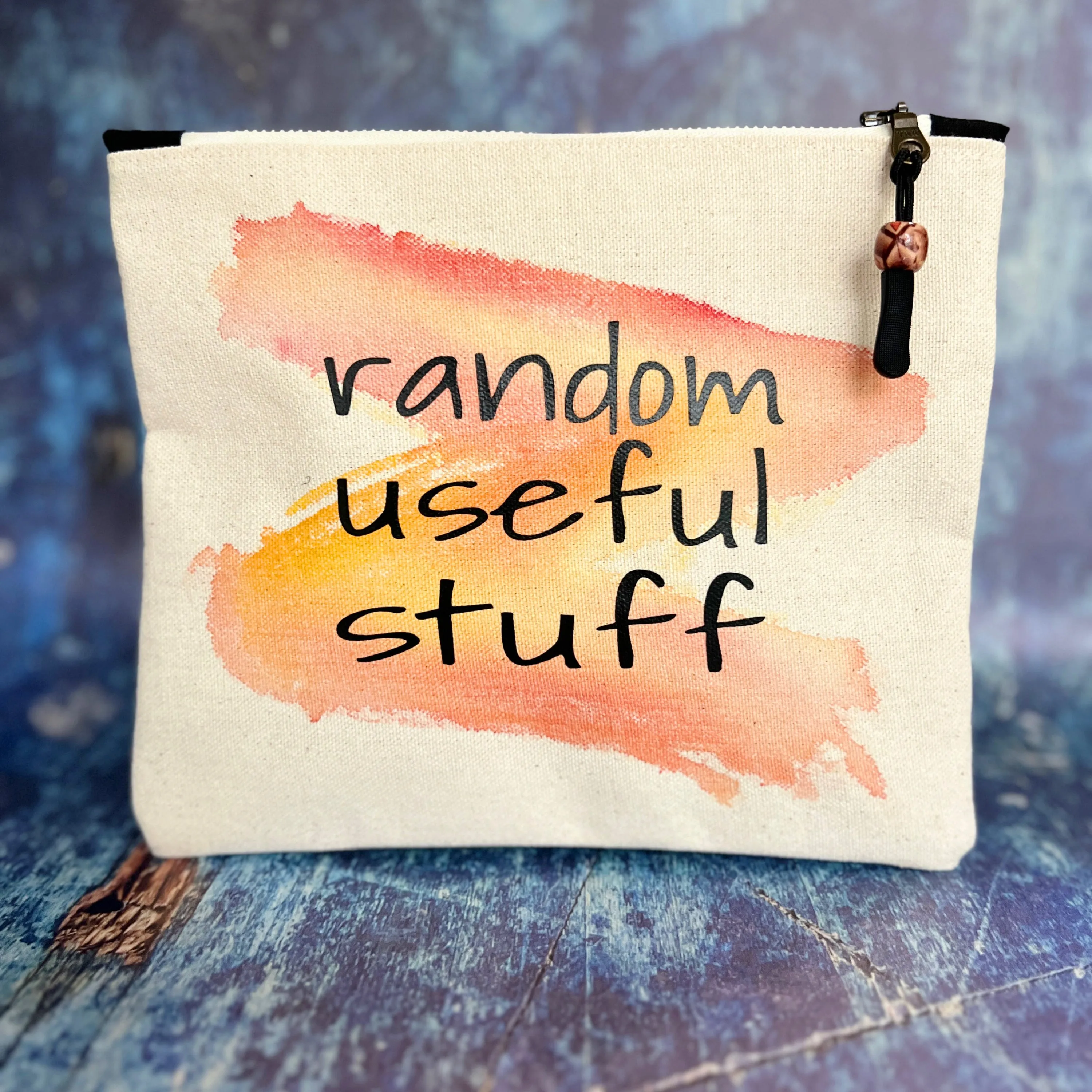 Canvas zip bag painted small  - random useful stuff in here
