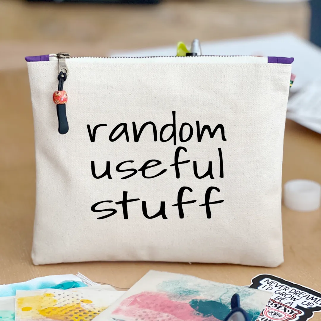 Canvas zip bag painted small  - random useful stuff in here