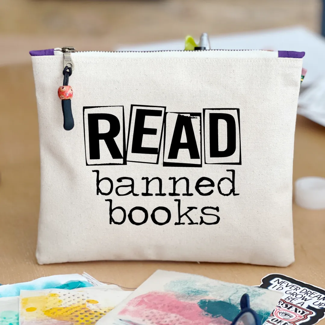 Canvas zip bag painted small - read banned books