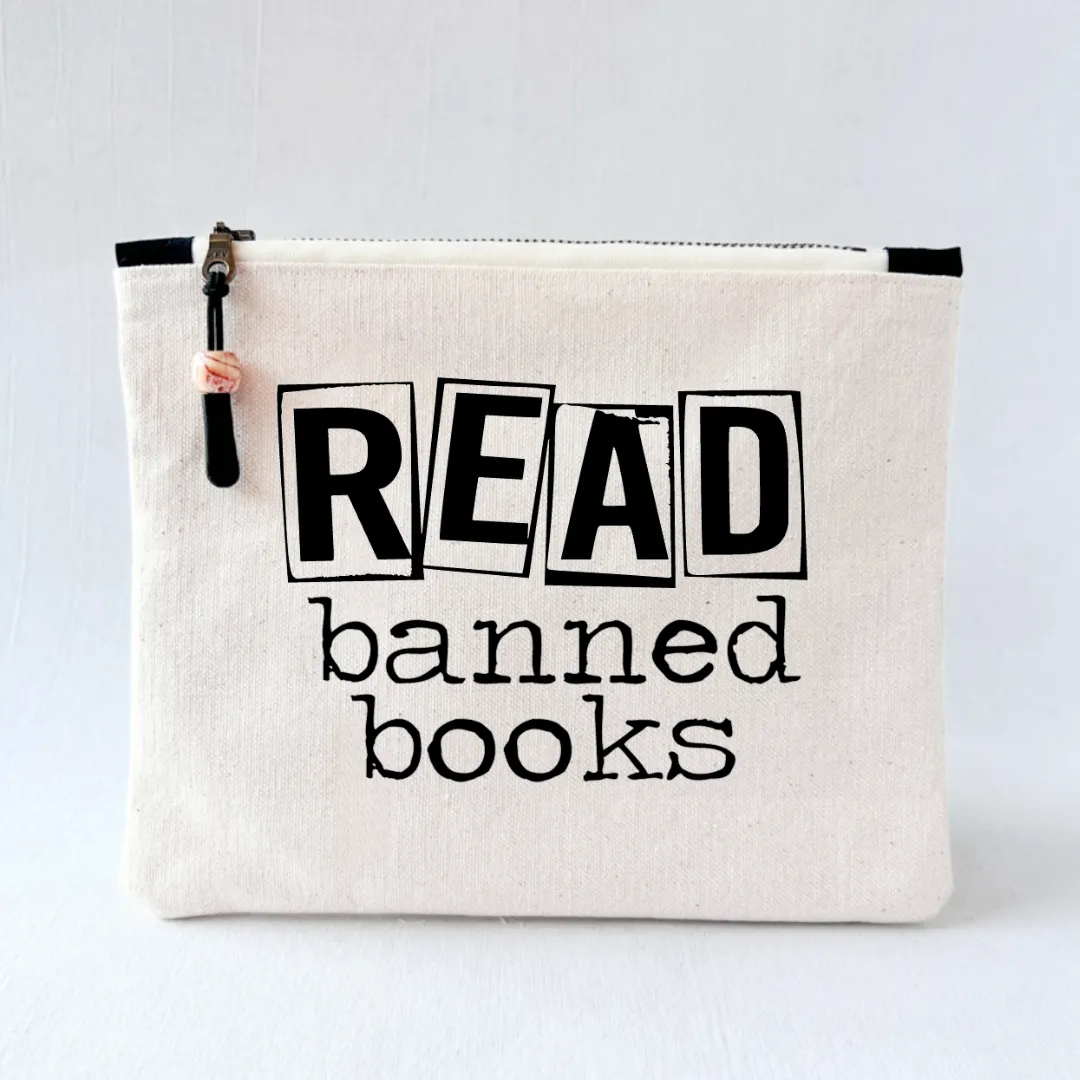 Canvas zip bag painted small - read banned books