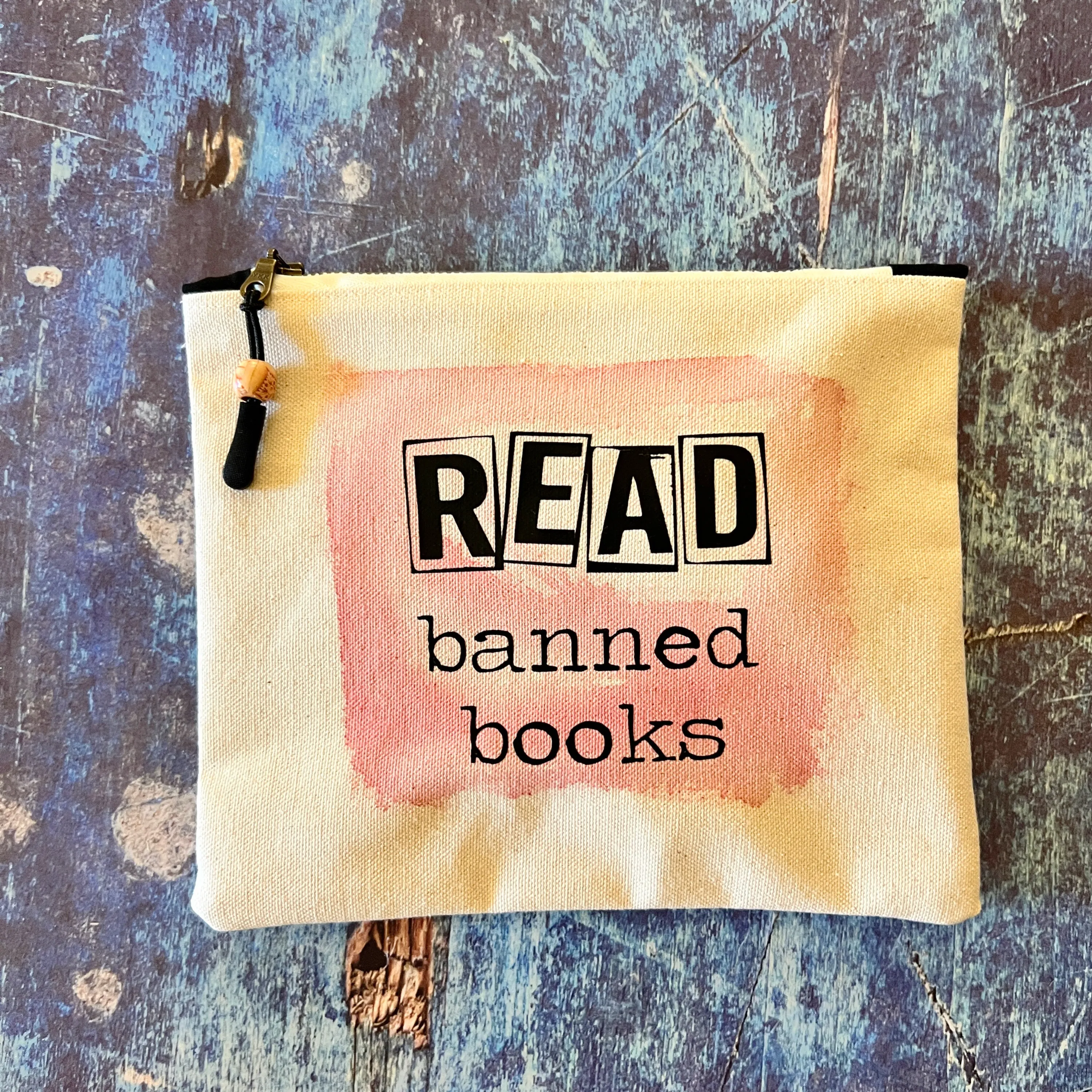 Canvas zip bag painted small - read banned books