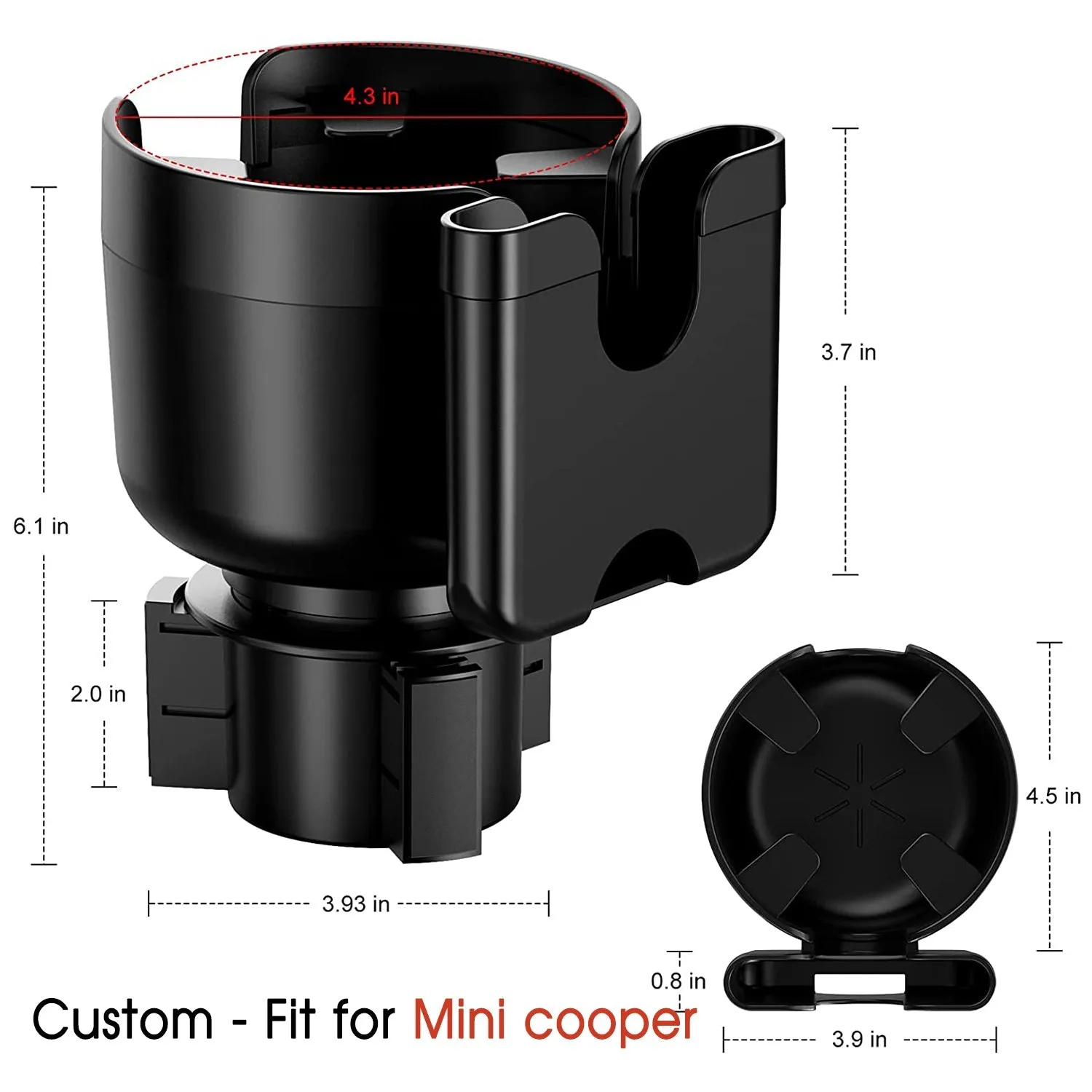 Car Cup Holder 2-in-1, Custom-Fit For Car, Car Cup Holder Expander Adapter with Adjustable Base, Car Cup Holder Expander Organizer with Phone Holder WAMT233