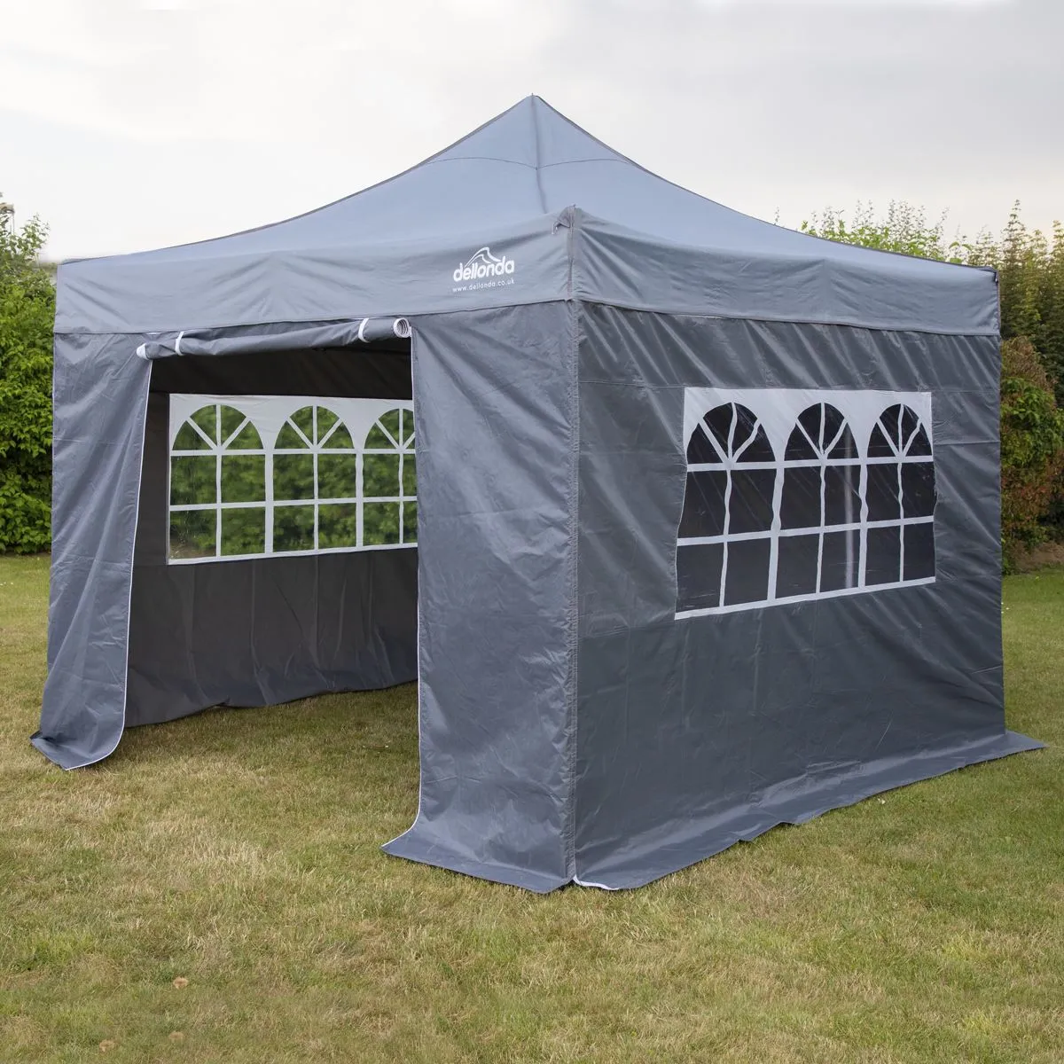 Dellonda Premium 3x3m Pop-Up Gazebo & Side Walls, PVC Coated, Water Resistant Fabric with Carry Bag, Rope, Stakes & Weight Bags - Grey