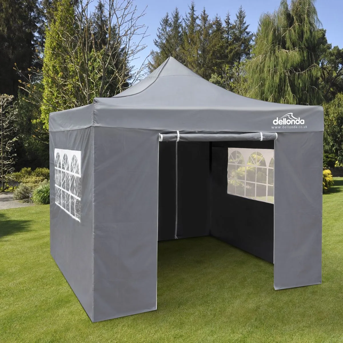 Dellonda Premium 3x3m Pop-Up Gazebo & Side Walls, PVC Coated, Water Resistant Fabric with Carry Bag, Rope, Stakes & Weight Bags - Grey