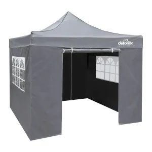 Dellonda Premium 3x3m Pop-Up Gazebo & Side Walls, PVC Coated, Water Resistant Fabric with Carry Bag, Rope, Stakes & Weight Bags - Grey