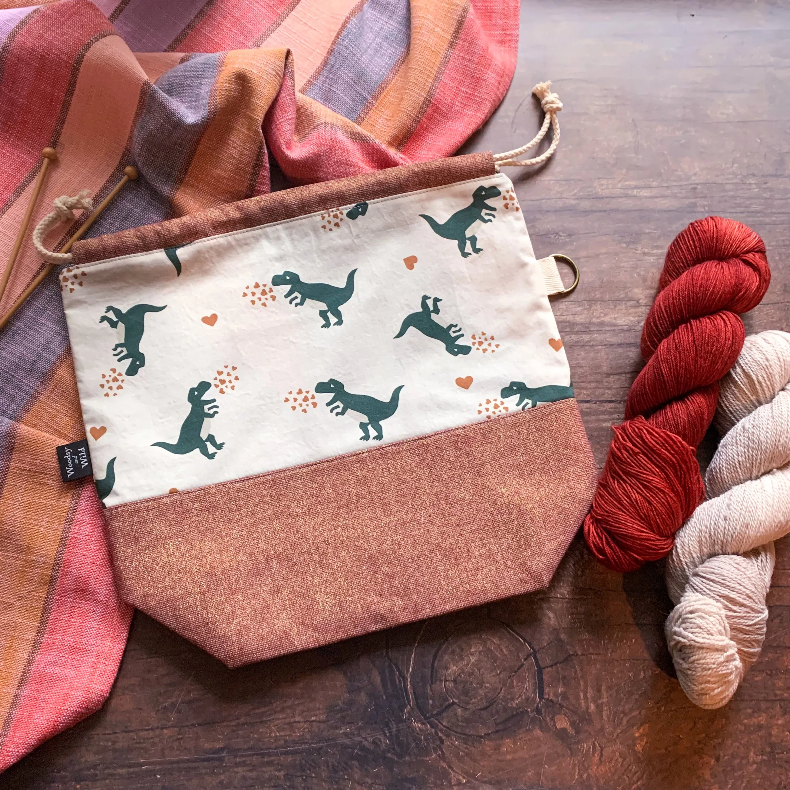 *Dinosaur Love*  Zippered Knitting Project Bag- Ready to Ship