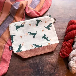 *Dinosaur Love*  Zippered Knitting Project Bag- Ready to Ship