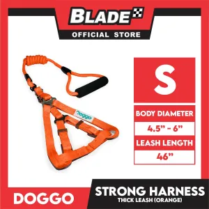 Doggo Strong Harness Thick Leash Soft Handle Steel Connector Small (Orange) Safe Harness for Your Dog