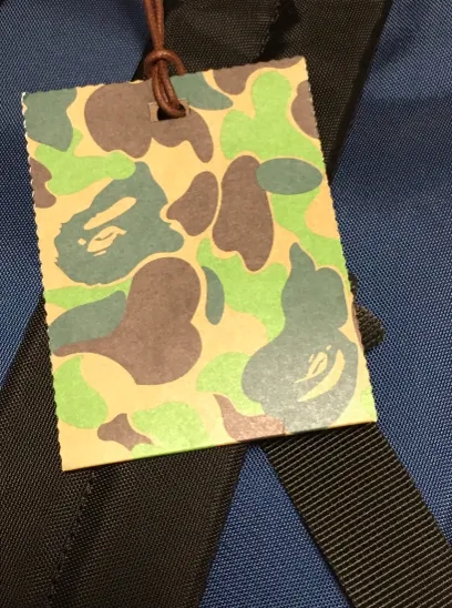 DS! A Bathing Ape Bape Leather Patch Nylon Day Pack Backpack Navy