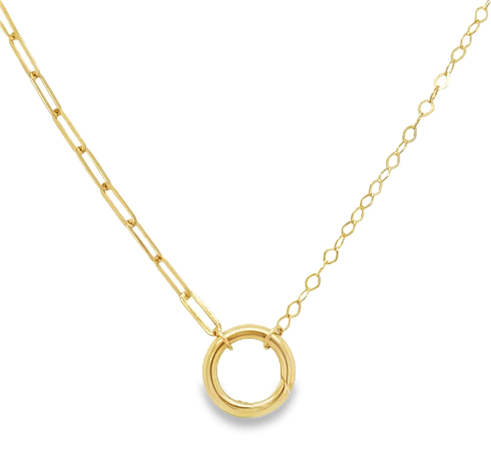 Duo Link Paperclip Cable Circle Charm Holder Necklace