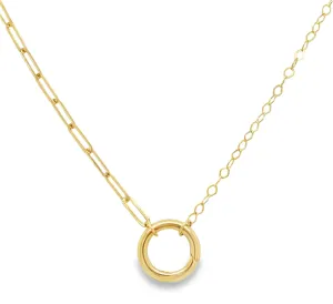 Duo Link Paperclip Cable Circle Charm Holder Necklace