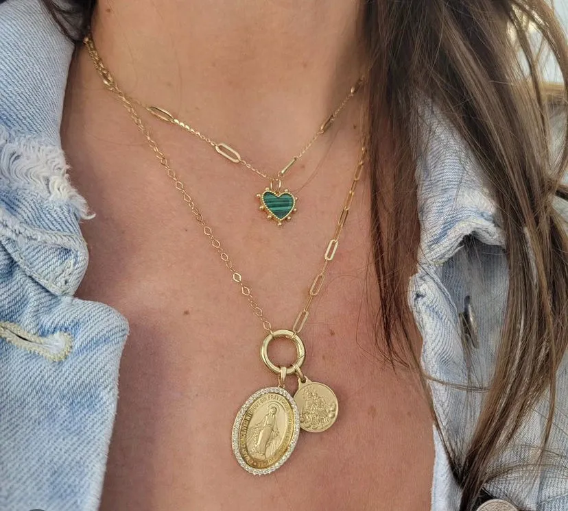 Duo Link Paperclip Cable Circle Charm Holder Necklace
