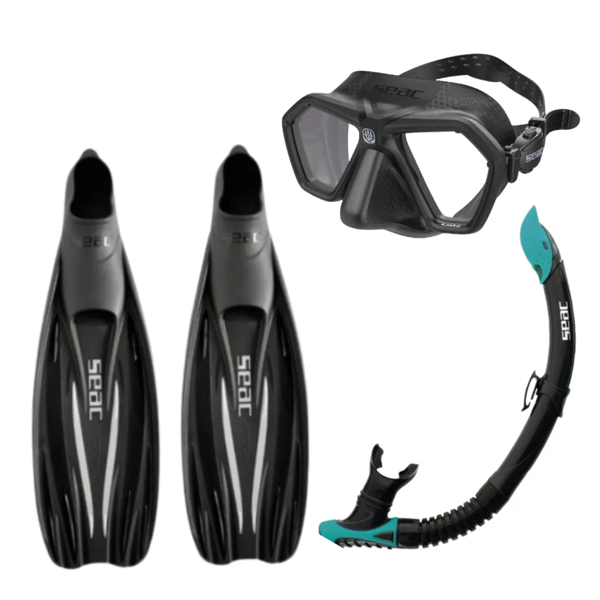 Eagle Mask with SEAC Reverse Snorkel & F-100 Pro Fins Set