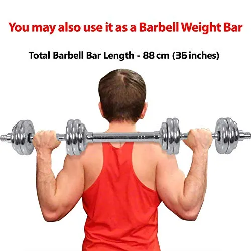 FITSY Adjustable Dumbbell Set Chrome Plated Iron Dumbbell Kit for Home Gym Workout with Extension Barbell Rod [AR-2628, 15 Kg]