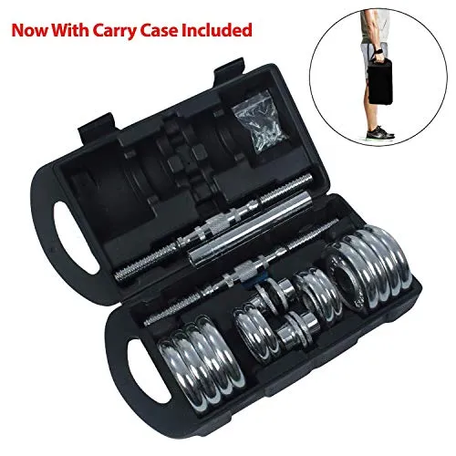 FITSY Adjustable Dumbbell Set Chrome Plated Iron Dumbbell Kit for Home Gym Workout with Extension Barbell Rod [AR-2628, 15 Kg]