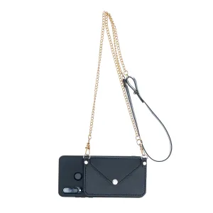 For HUAWEI P30/P30 Lite/P30 Pro Mobile Phone Cover with Pu Leather Card Holder   Hand Rope   Straddle Rope black