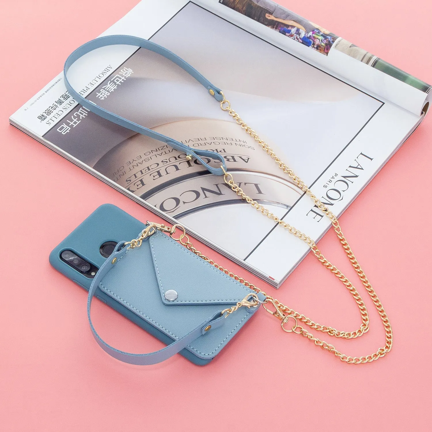 For HUAWEI P30/P30 Lite/P30 Pro Mobile Phone Cover with Pu Leather Card Holder   Hand Rope   Straddle Rope blue