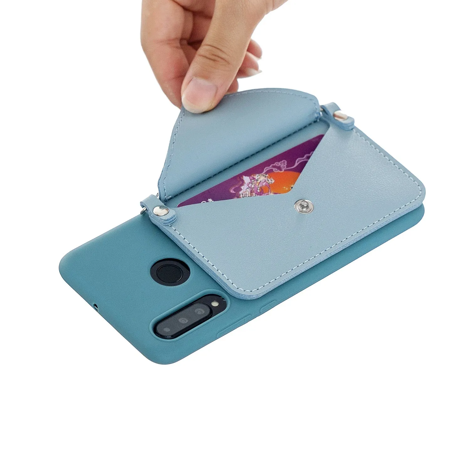 For HUAWEI P30/P30 Lite/P30 Pro Mobile Phone Cover with Pu Leather Card Holder   Hand Rope   Straddle Rope blue