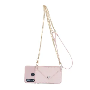 For HUAWEI P30/P30 Lite/P30 Pro Mobile Phone Cover with Pu Leather Card Holder   Hand Rope   Straddle Rope Pink
