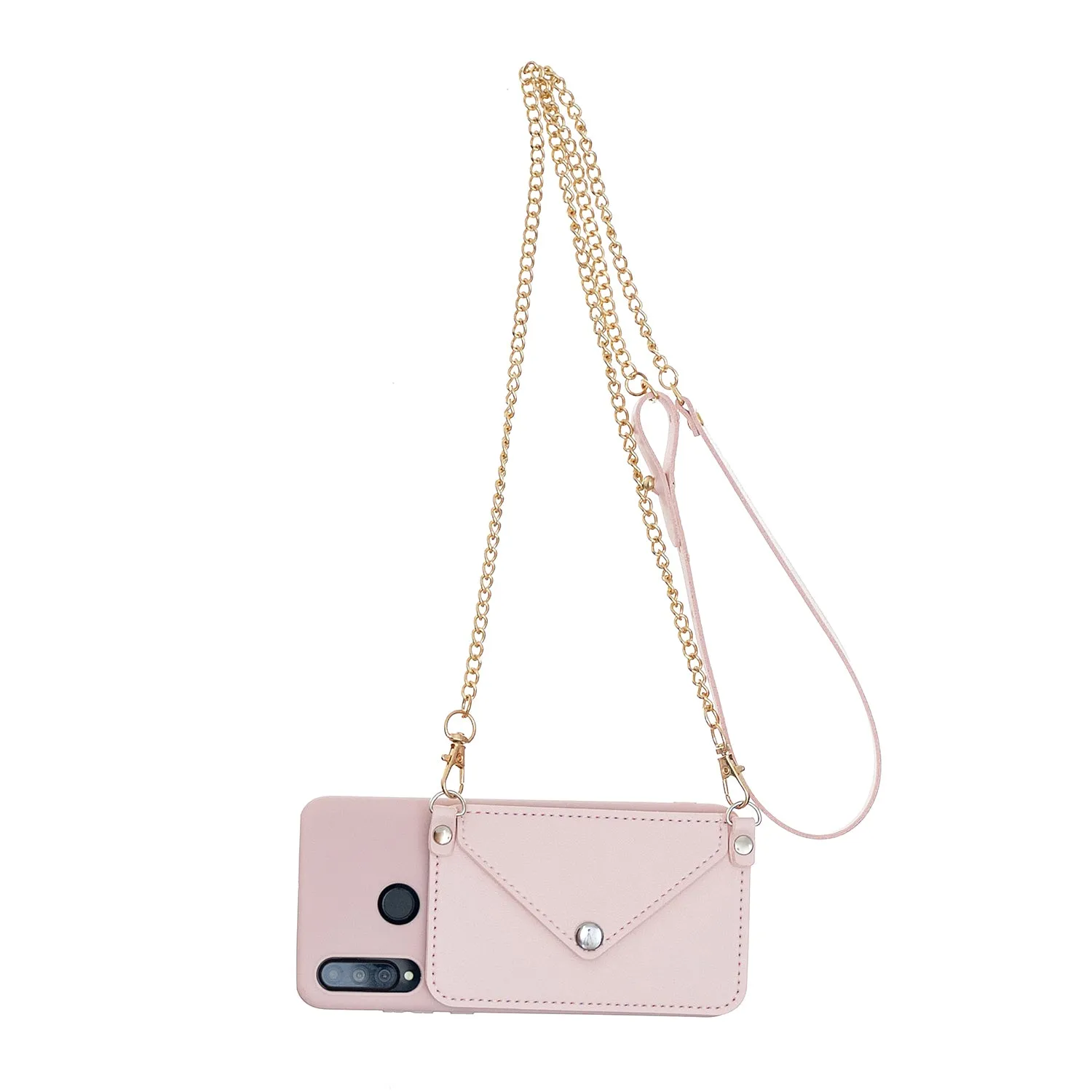 For HUAWEI P30/P30 Lite/P30 Pro Mobile Phone Cover with Pu Leather Card Holder   Hand Rope   Straddle Rope Pink