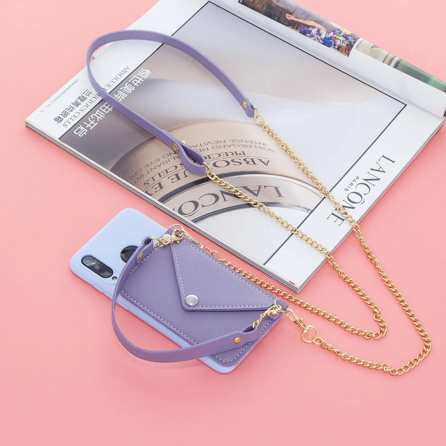 For HUAWEI P30/P30 Lite/P30 Pro Mobile Phone Cover with Pu Leather Card Holder   Hand Rope   Straddle Rope purple