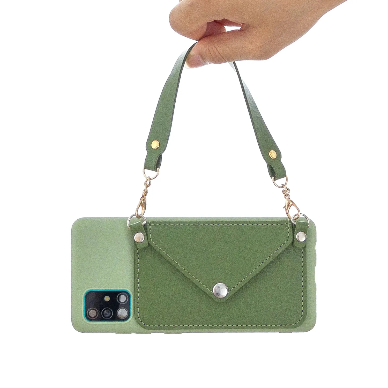 For HUAWEI P40/P40 Lite/P40 Pro Mobile Phone Cover with Pu Leather Card Holder   Hand Rope   Straddle Rope green