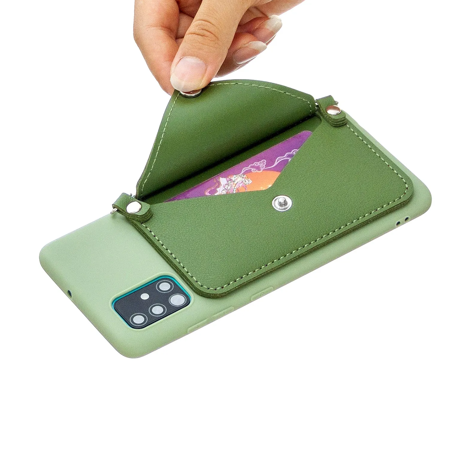 For HUAWEI P40/P40 Lite/P40 Pro Mobile Phone Cover with Pu Leather Card Holder   Hand Rope   Straddle Rope green