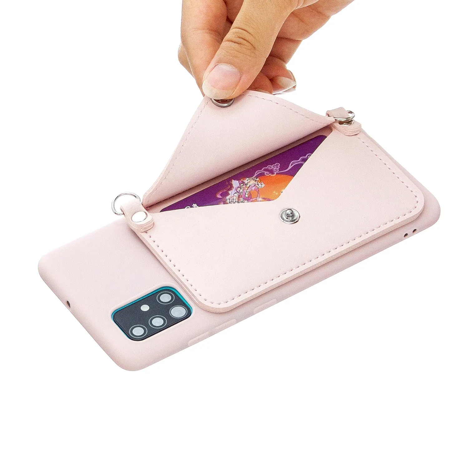 For HUAWEI P40/P40 Lite/P40 Pro Mobile Phone Cover with Pu Leather Card Holder   Hand Rope   Straddle Rope Pink