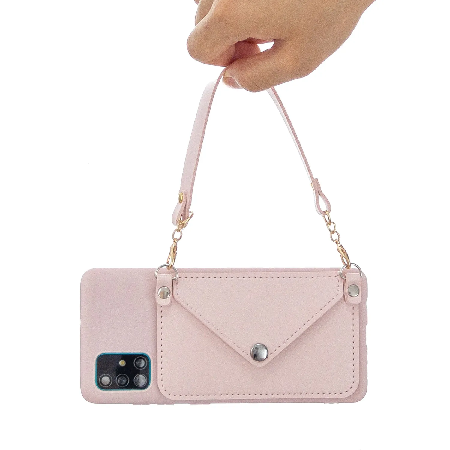 For HUAWEI P40/P40 Lite/P40 Pro Mobile Phone Cover with Pu Leather Card Holder   Hand Rope   Straddle Rope Pink