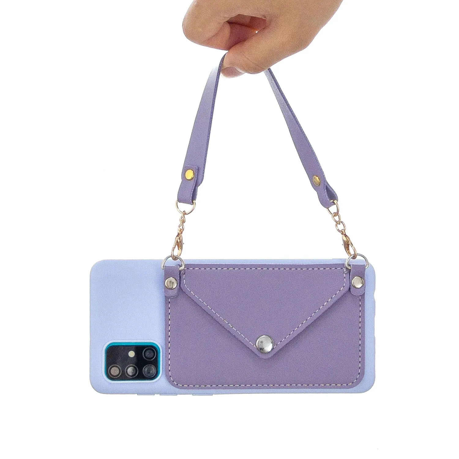For HUAWEI P40/P40 Lite/P40 Pro Mobile Phone Cover with Pu Leather Card Holder   Hand Rope   Straddle Rope purple