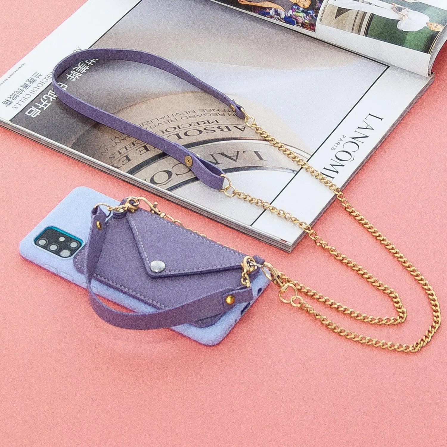 For HUAWEI P40/P40 Lite/P40 Pro Mobile Phone Cover with Pu Leather Card Holder   Hand Rope   Straddle Rope purple