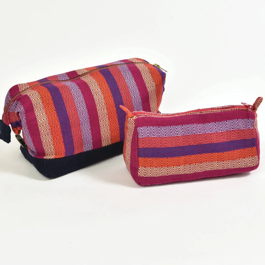 Hand Woven Toiletry Bag Set | Magenta Diamond Stripe