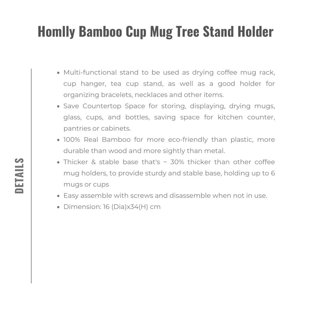 Homlly Bamboo Cup Mug Tree Stand Holder