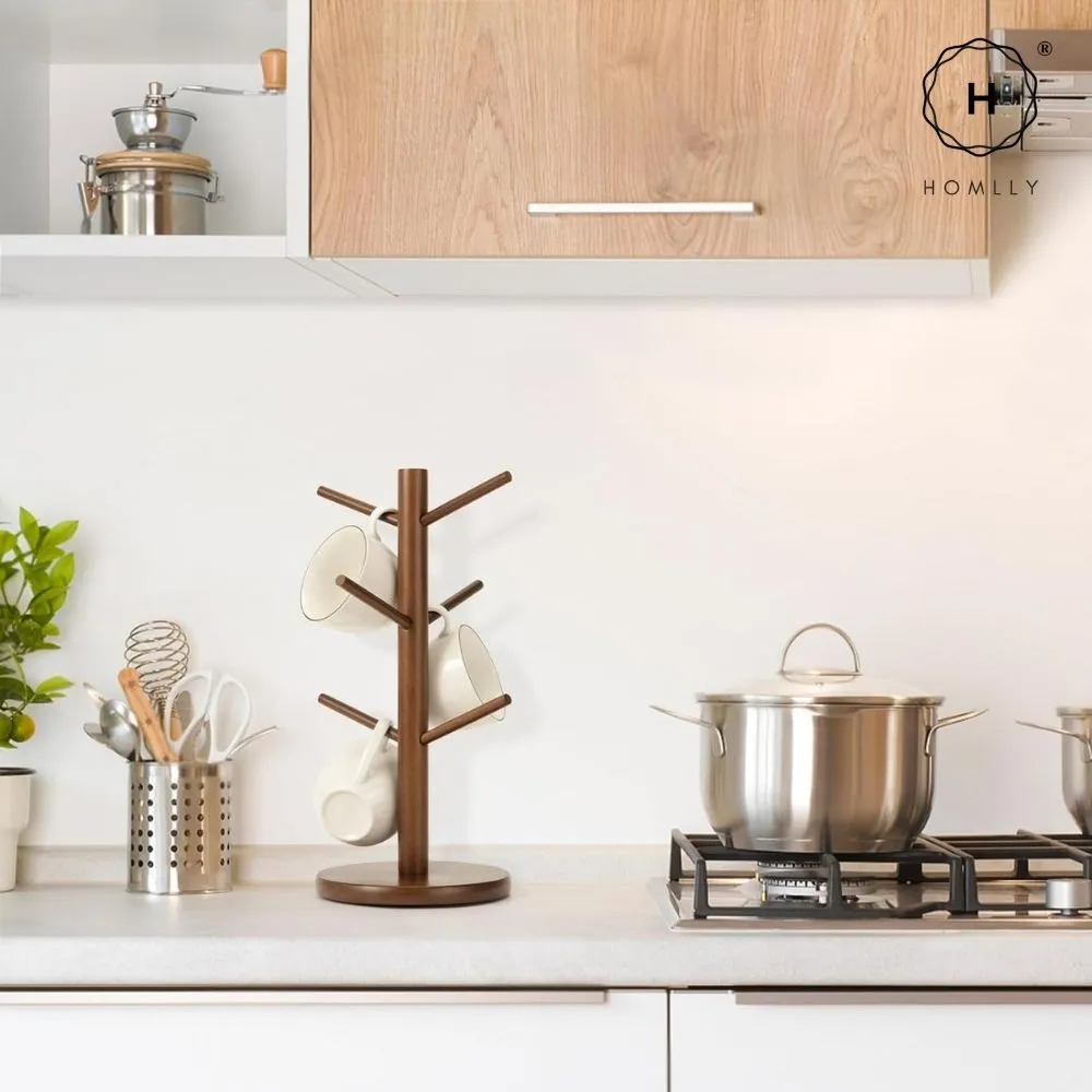 Homlly Bamboo Cup Mug Tree Stand Holder